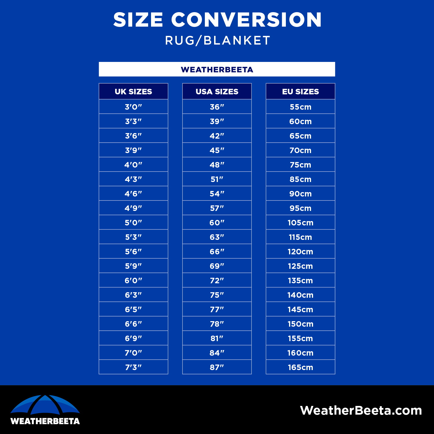 2026 Weatherbeeta 473  Size Chart